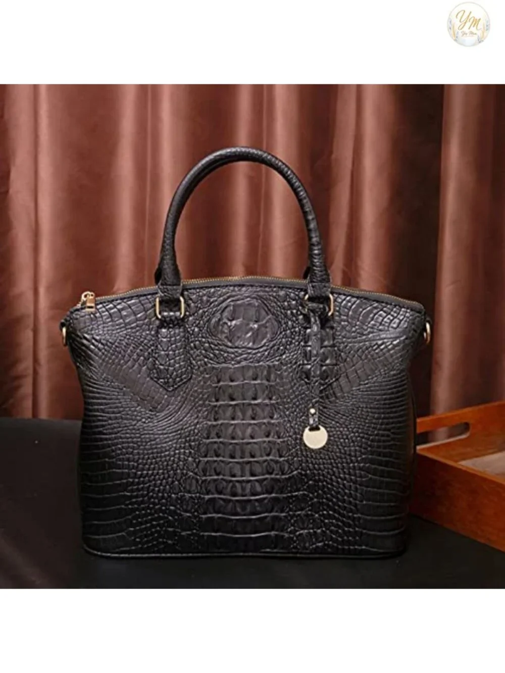 Vegan Leather Crocodile Satchel Purse with Shoulder Strap